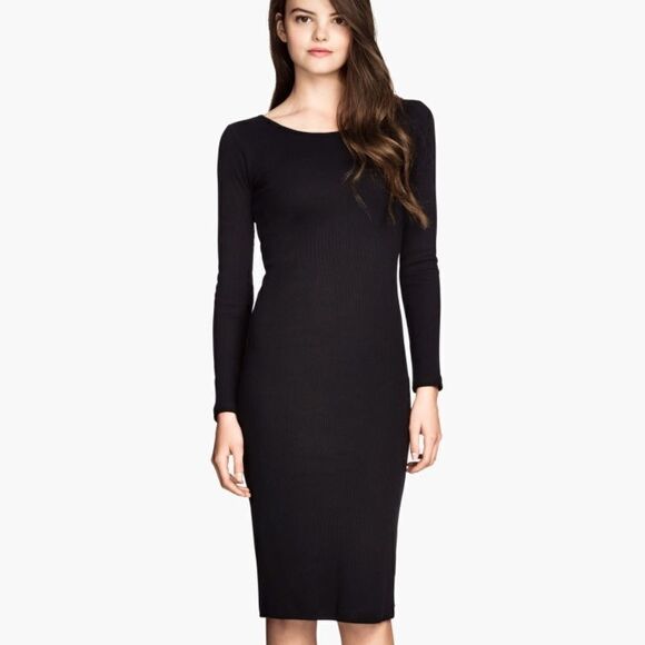H&M Black Ribbed Long Sleeve Bodycon - Picture 1 of 1